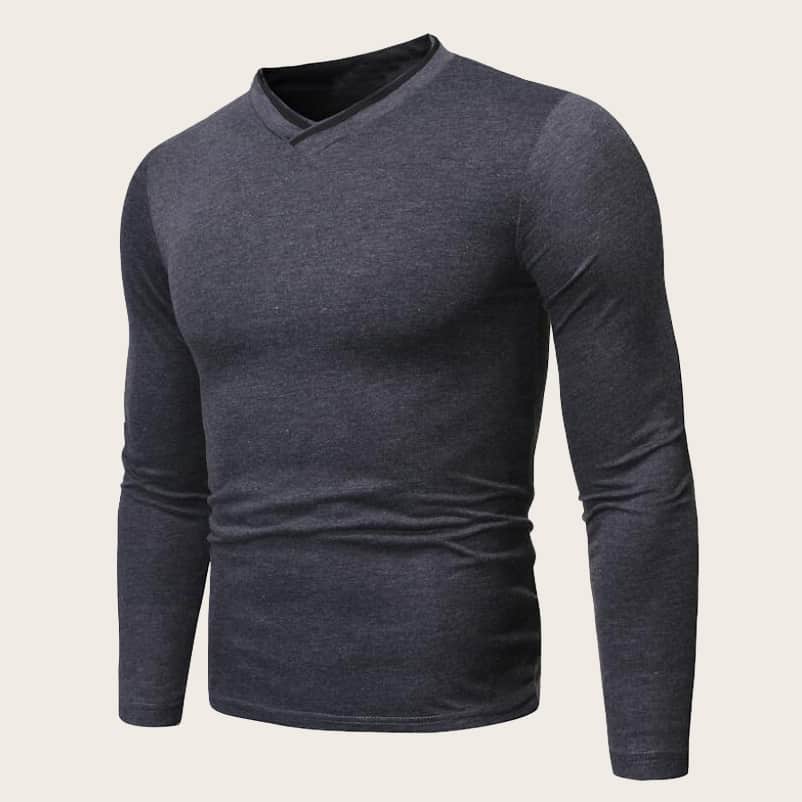 

Guys Solid V-neck Basic Tee, Grey