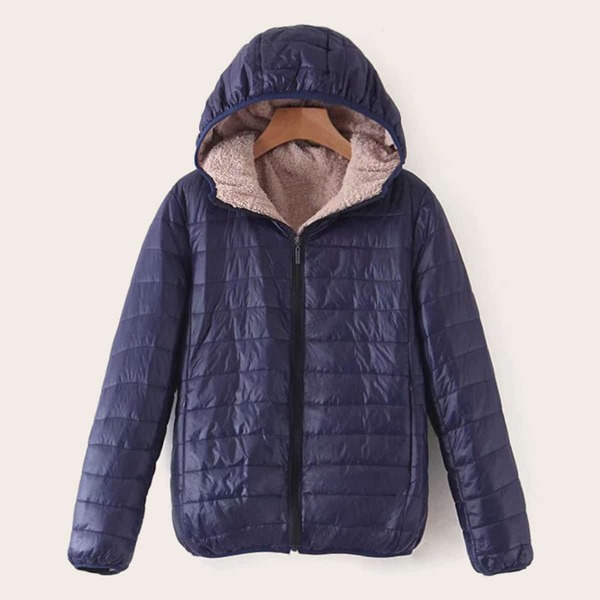

Sherpa Lined Hooded Puffer Jacket, Navy