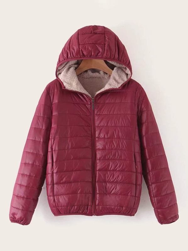 

Sherpa Lined Hooded Puffer Jacket, Red