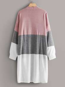 SHEIN LUNE Plus Color-block Drop Shoulder Longline Cardigan - Multicolor - View 2
