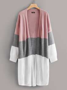 SHEIN LUNE Plus Color-block Drop Shoulder Longline Cardigan - Multicolor - View 1