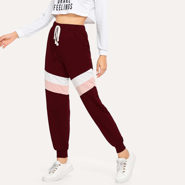 

Drawstring Waist Colorblock Sweatpants, Burgundy