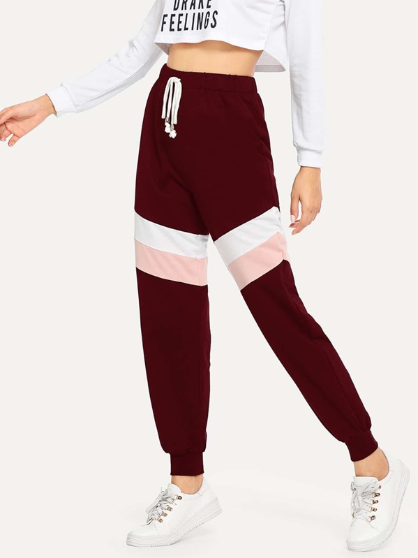 

Контрастные спортивные брюки на кулиске, Бургундия, Mary P.
