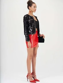 SHEIN 彈性腰開衩下擺pu半身裙