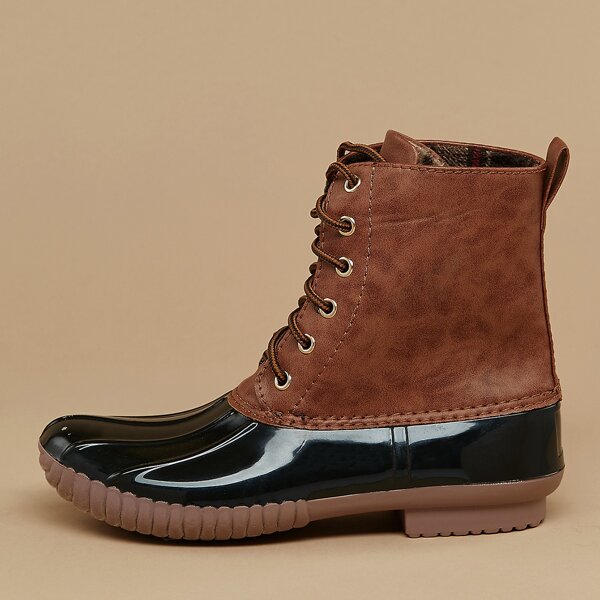 

Lace Front Rubber Toe Plaid Lining Rainboots