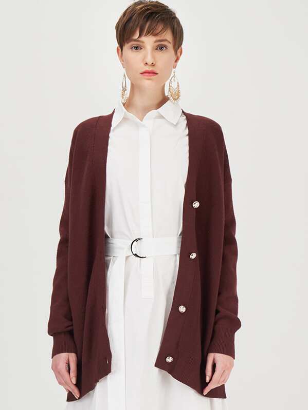 

Button Up Solid Sweater Coat, Brown, Debi Cruz