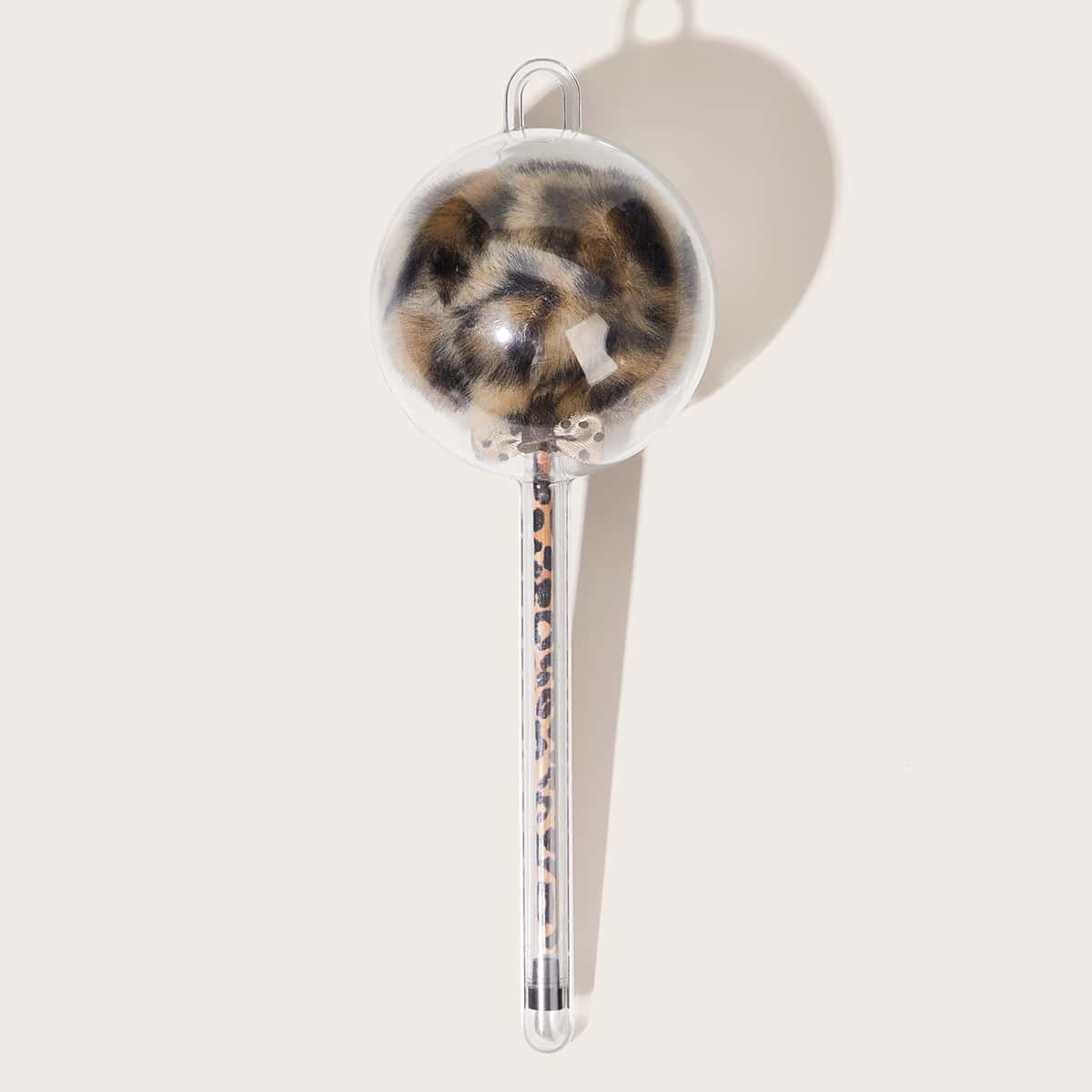

1pc Leopard Pattern Plush Ball Lollipop Gel Pen