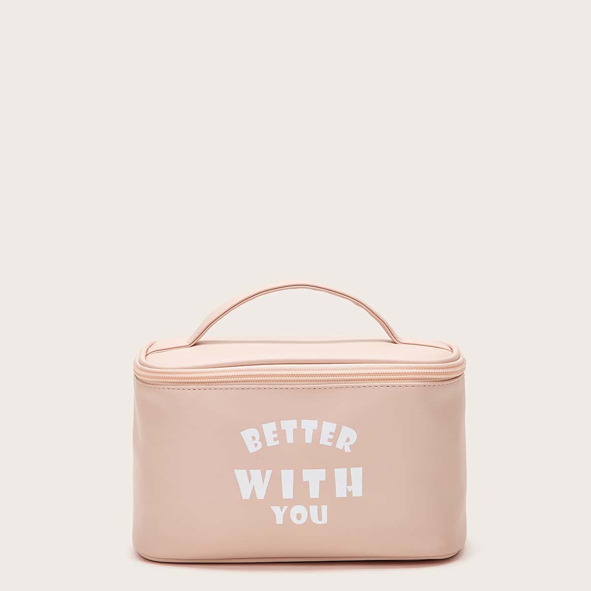 

Slogan Graphic Makeup Bag, Pink