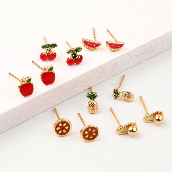 

6pairs Toddler Girls Cherry & Apple Stud Earrings, Multicolor
