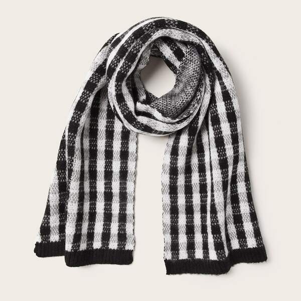 

Toddler Kids Plaid Pattern Scarf, Black and white