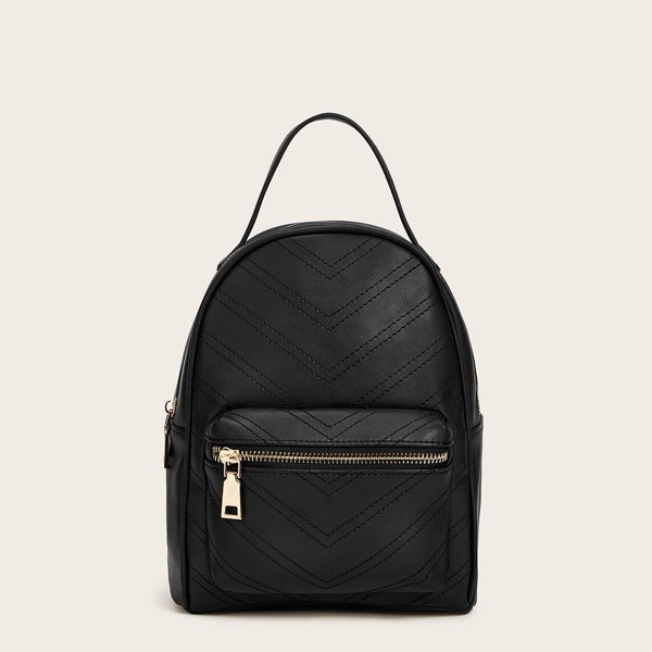 

Black Pu Pocket Front Backpack