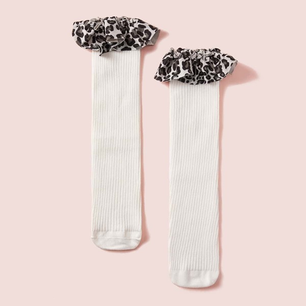 

1pair Toddler Girls Leopard Pattern Knee Length Socks