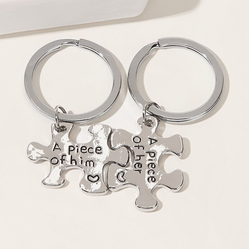 

2pcs Letter Engraved Couple Keychain, Silver