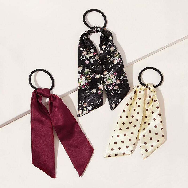 

3pcs Ditsy Floral & Polka Dot Pattern Hair Tie, Multicolor