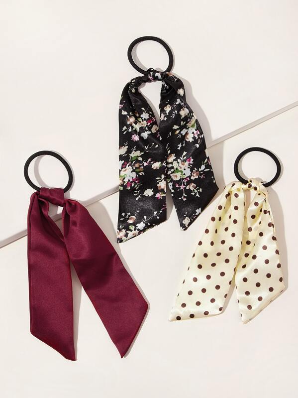 

3pcs Ditsy Floral & Polka Dot Pattern Scrunchie Scarf, Multicolor