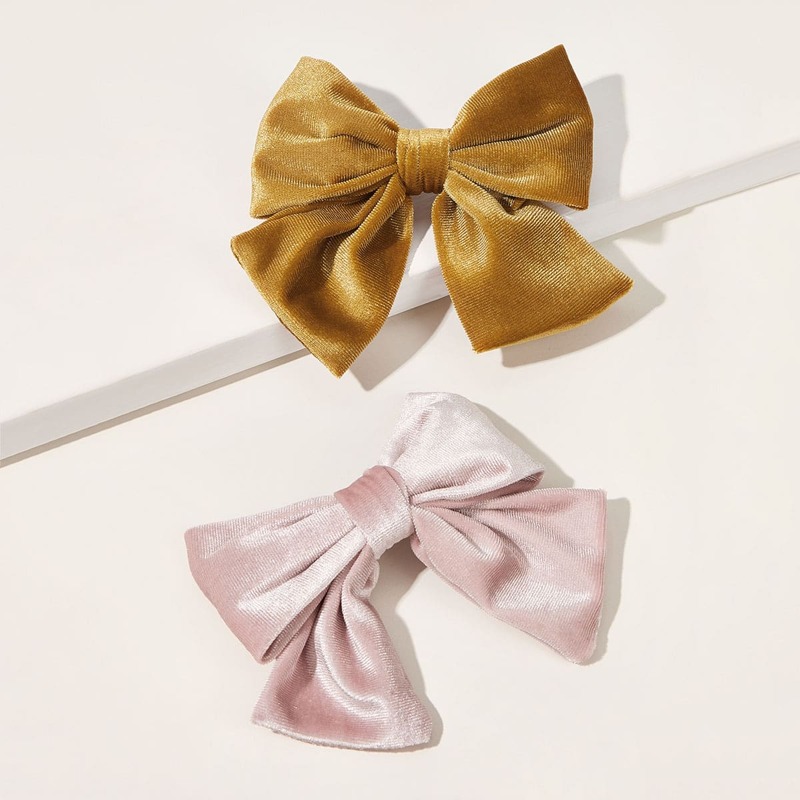

2pcs Plain Bow Knot Design Hair Clip, Multicolor