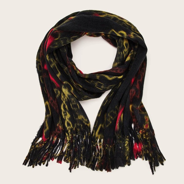 

Chain Pattern Fringe Hem Scarf