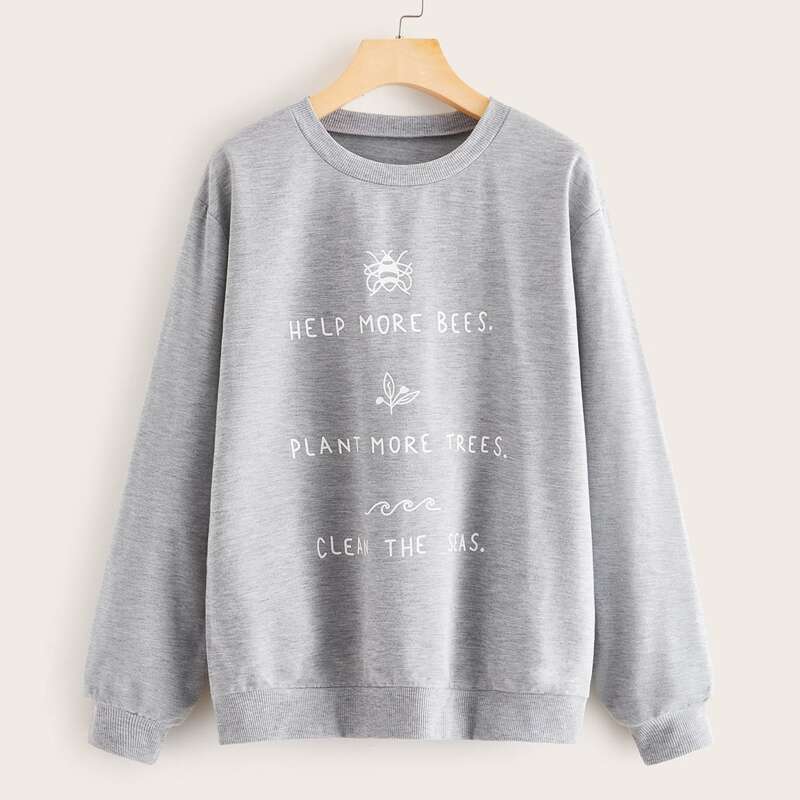 

Cartoon & Slogan Graphic Sweatshirt, Grey