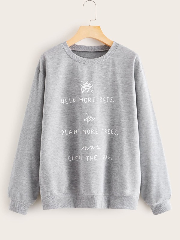 

Cartoon & Slogan Graphic Sweatshirt, Grey