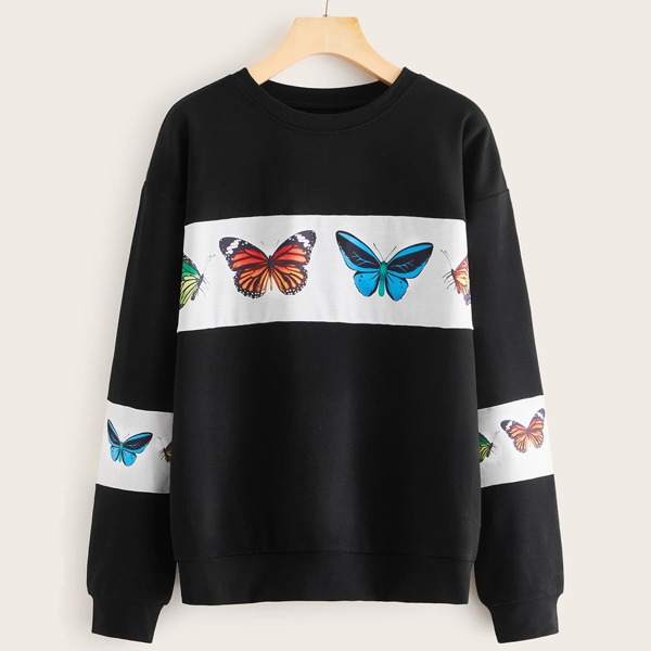 

Butterfly Graphic Colorblock Sweatshirt, Black