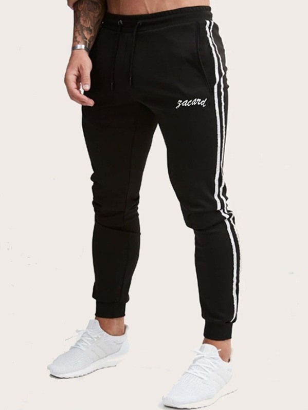 

Men Side Stripe Drawstring Sweatpants, Black