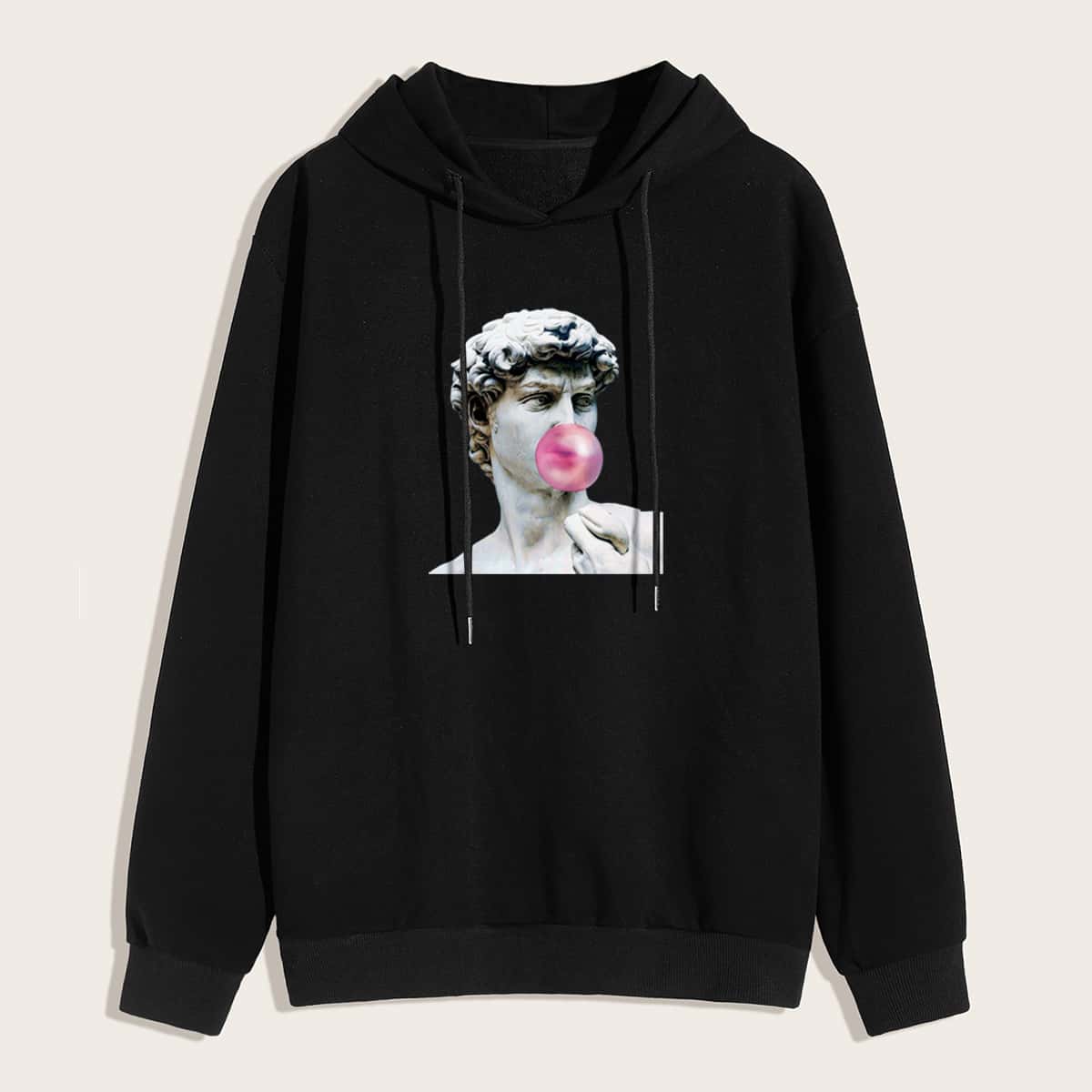 

Guys Figure Graphic Drawstring Hoodie, Black