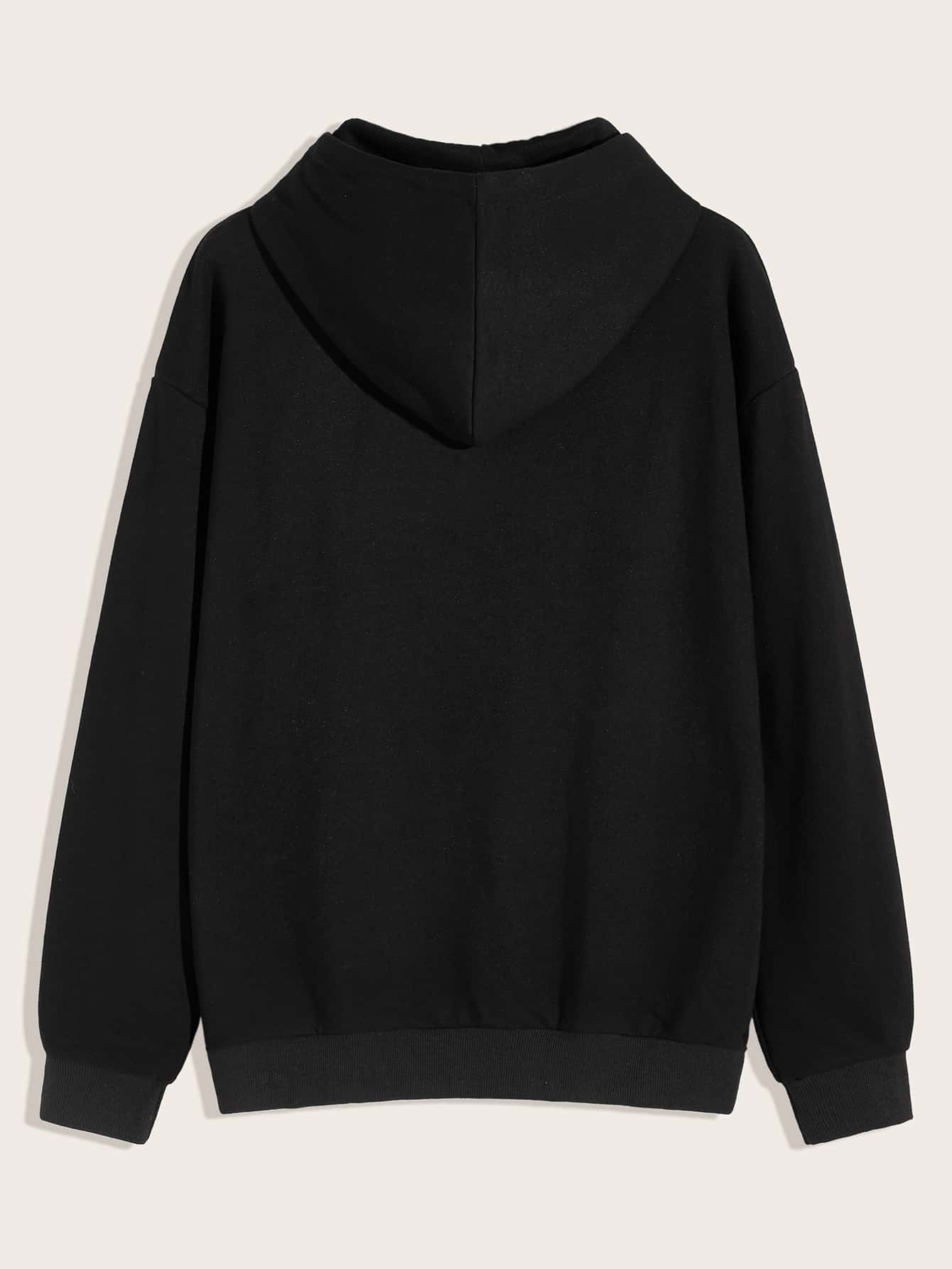 Manfinity Capucha de hombres con cordón con estampado de figura - Negro - Añade 2