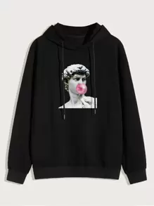 Manfinity Men Figure Graphic Drawstring Hoodie - Black - View 1
