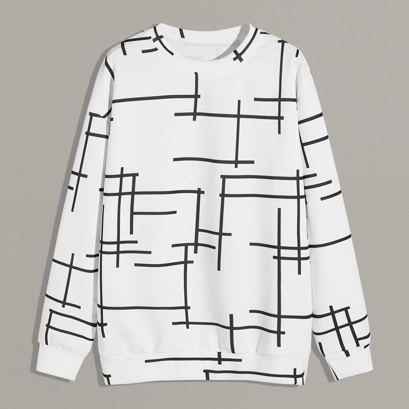 

Guys Drop Shoulder Geo Print Sweatshirt, White