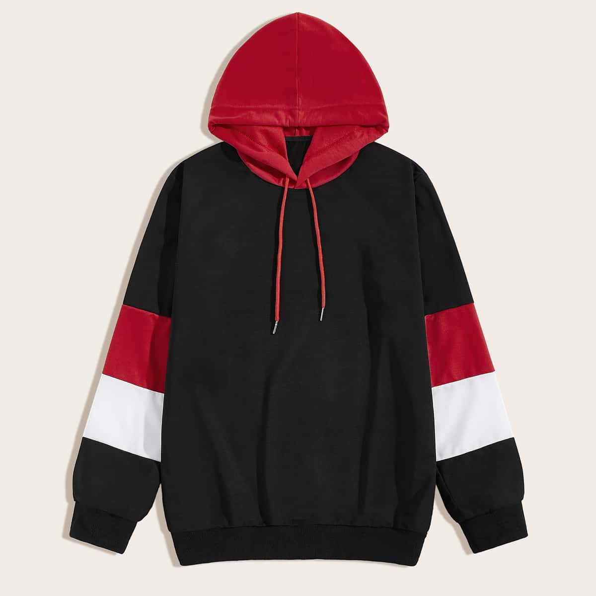 

Guys Contrast Panel Drawstring Hoodie, Black