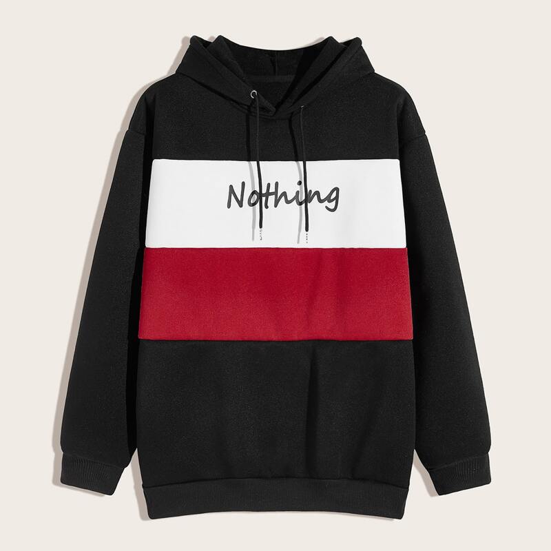 

Guys Letter Graphic Drawstring Hoodie, Black