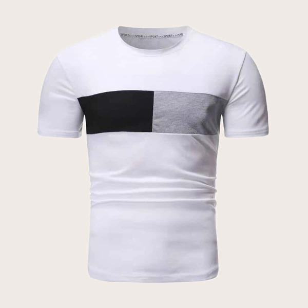 

Men Contrast Panel Short Sleeve Tee, White