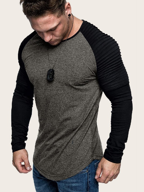 

Men Raglan Sleeve Curved Hem Tee, Grey