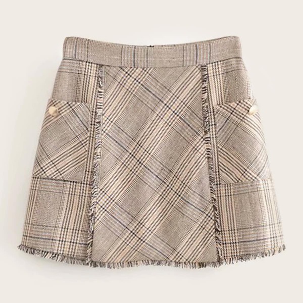 

Zip Back Plaid Tweed Skirt