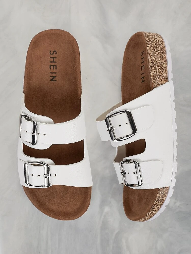 double buckle slide sandals