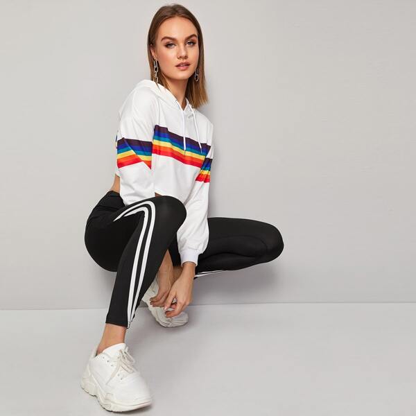 

Side Stripe Tape Cropped Leggings, Black