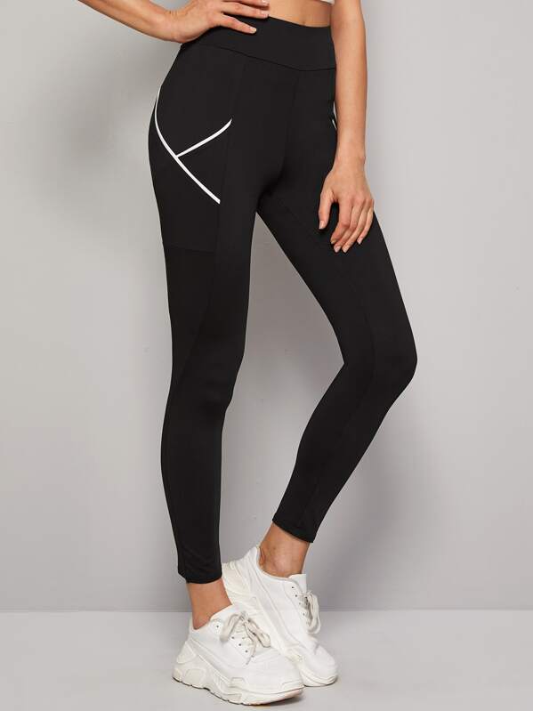 

Wide Waistband Skinny Cropped Leggings, Black, Rasa