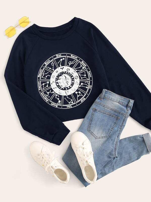 

Constellation Disk Print Raglan Sleeve Sweatshirt, Navy
