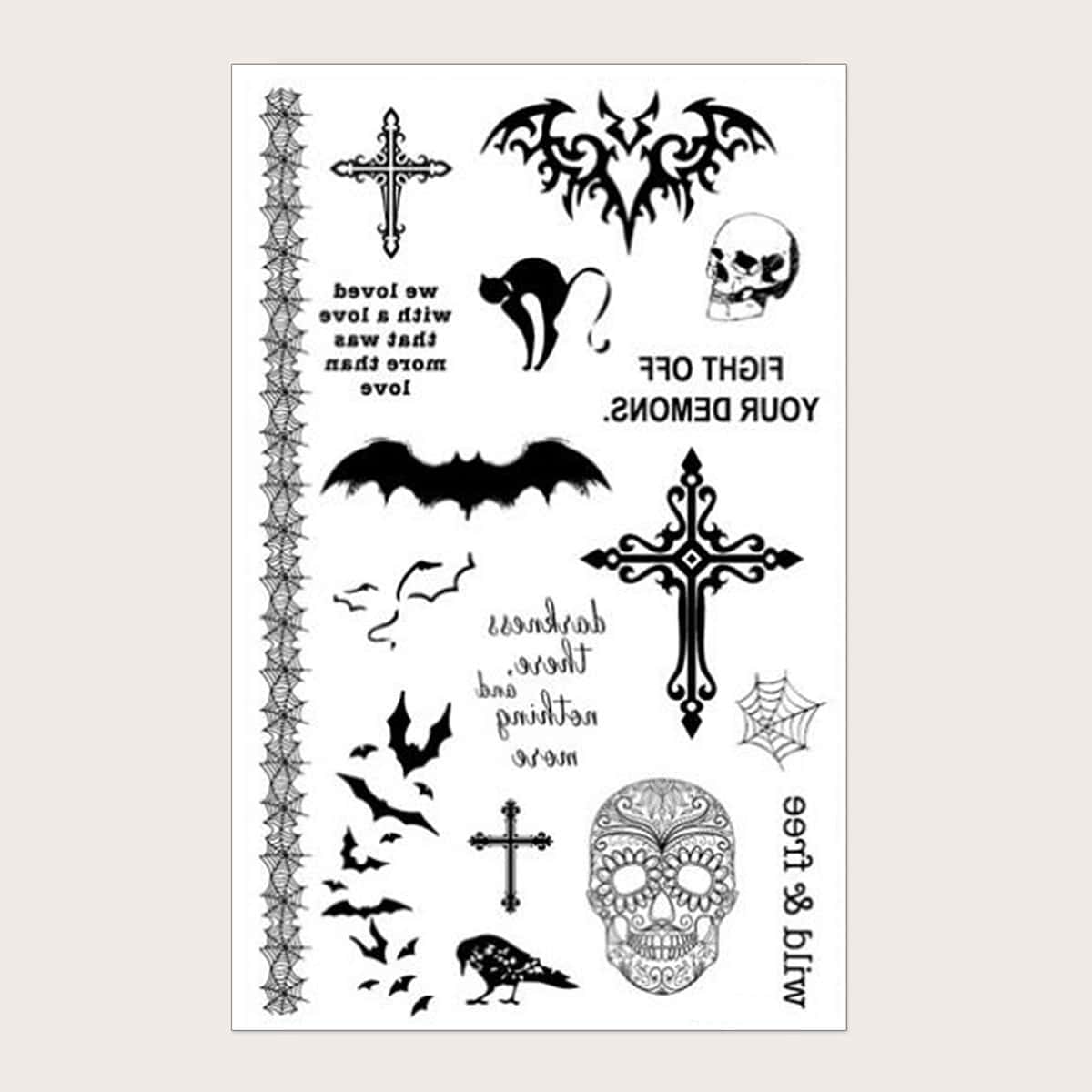 

Halloween Skull Pattern Tattoo Sticker, Black