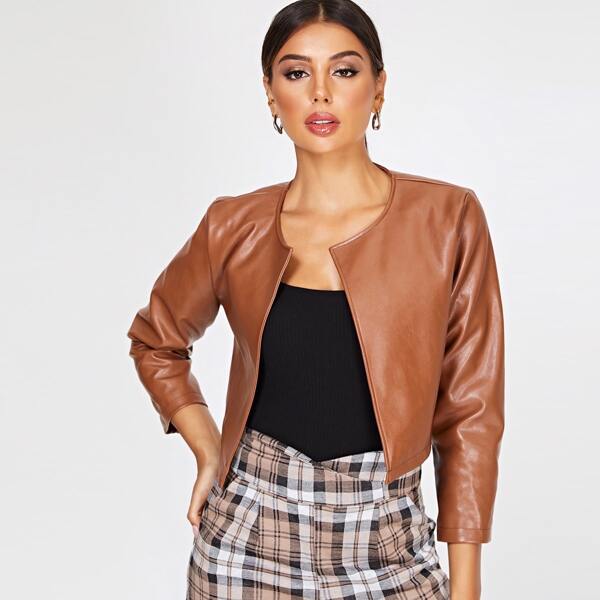 

PU Cropped Jacket, Camel