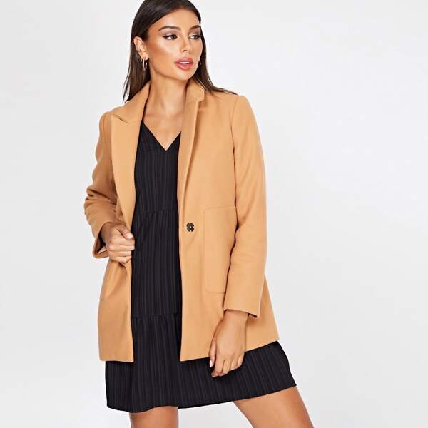 

Peak Collar Single Button Coat, Camel pastel