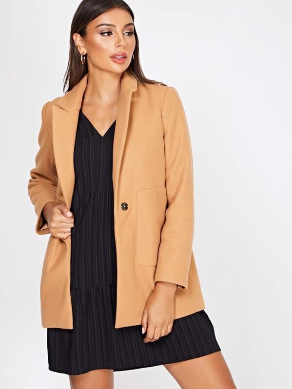 

Peak Collar Single Button Coat, Camel, Amira S