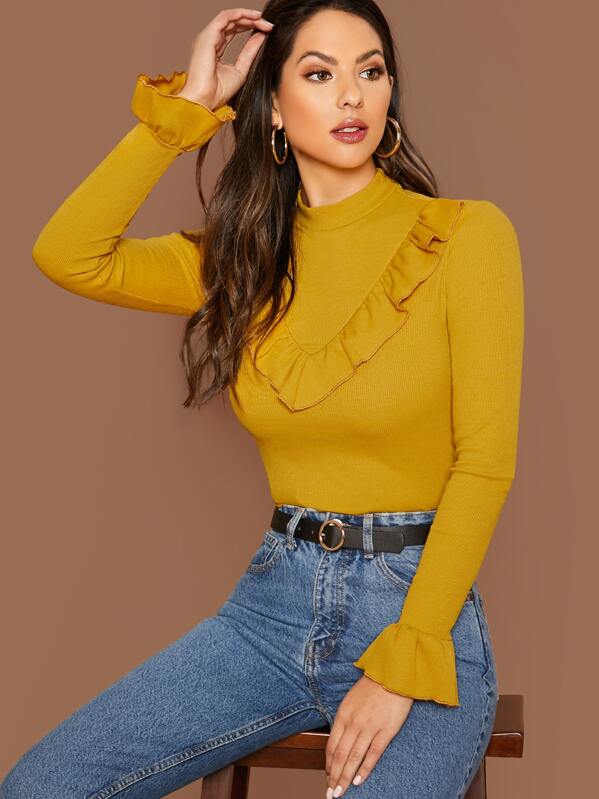 

Flounce Sleeve Ruffle Front Top, Yellow, Christen Harper
