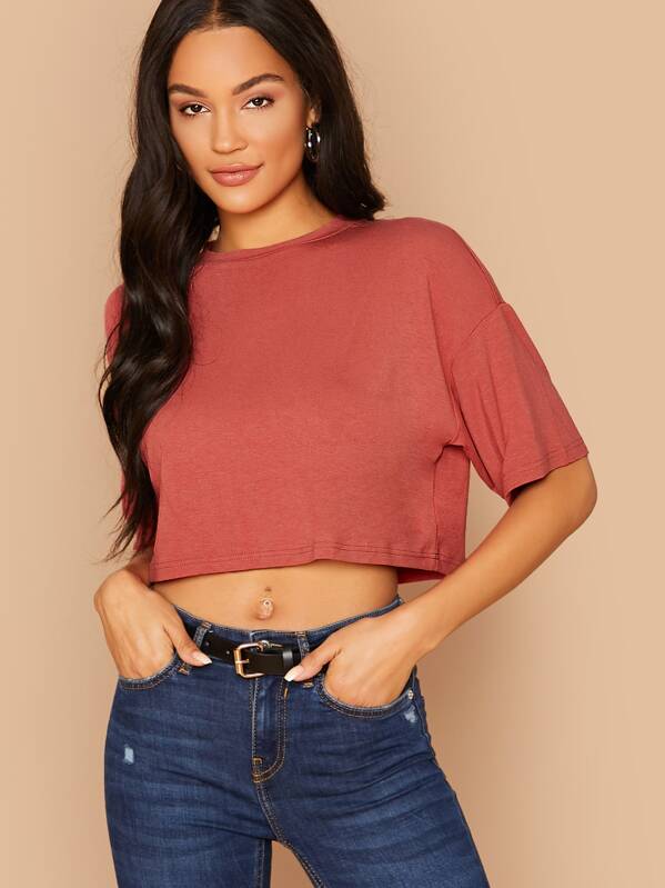 

Drop Shoulder Crop Top, Red, Juliette