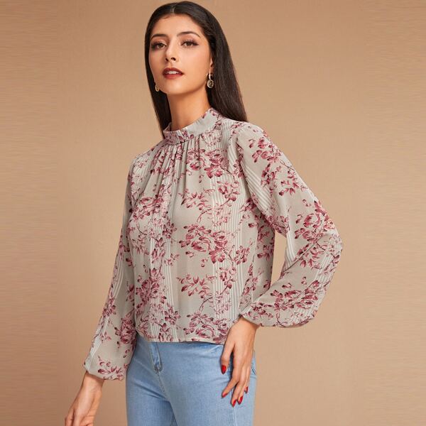 

Mock Neck Floral Print Blouse, Multicolor
