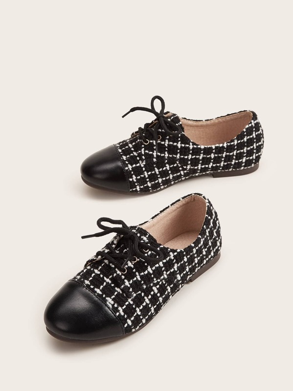 

Girls Plaid Tweed Flat Shoes, Black
