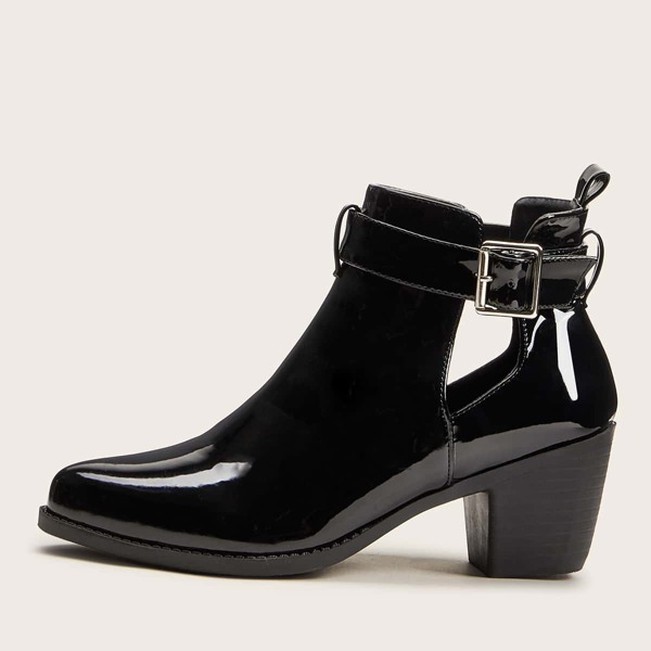

Side Cut Buckle Decor Western Boots, Black