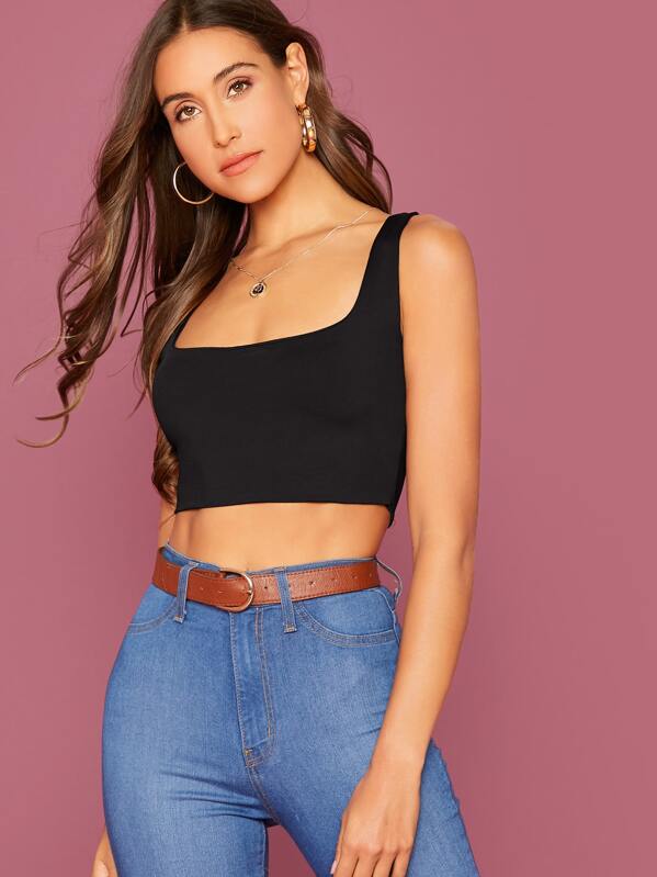 

Solid Crop Tank Top, Black, Anna Herrin