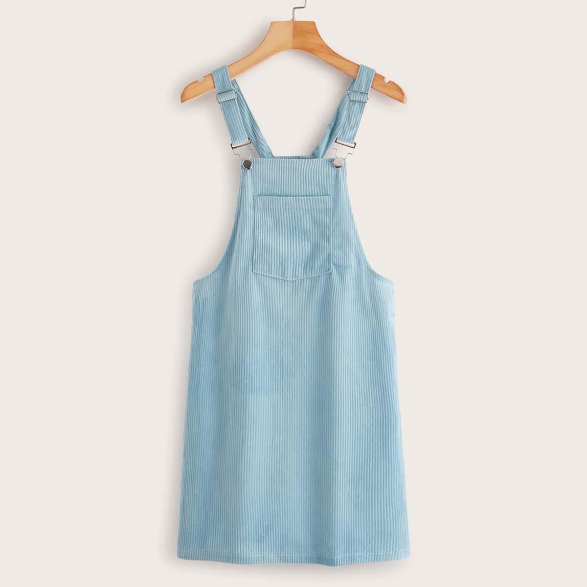 

Solid Pocket Front Corduroy Pinafore Dress, Blue