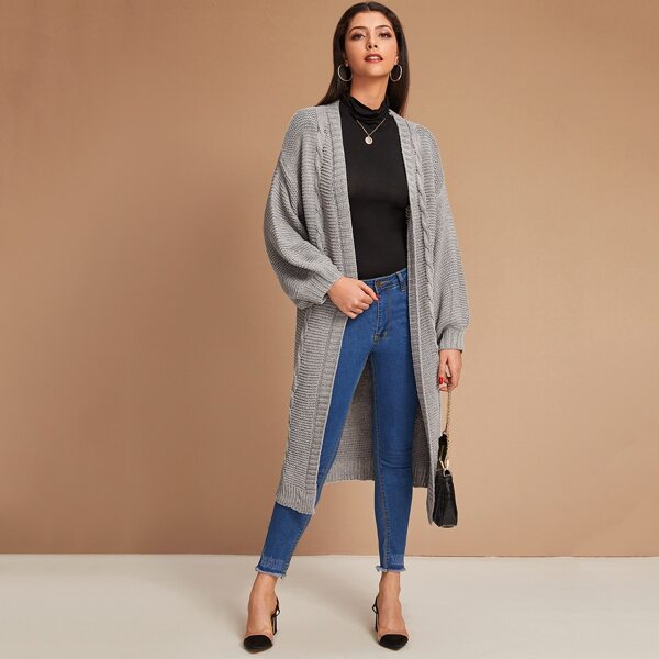 

Cable Knit Open Front Cardigan, Grey